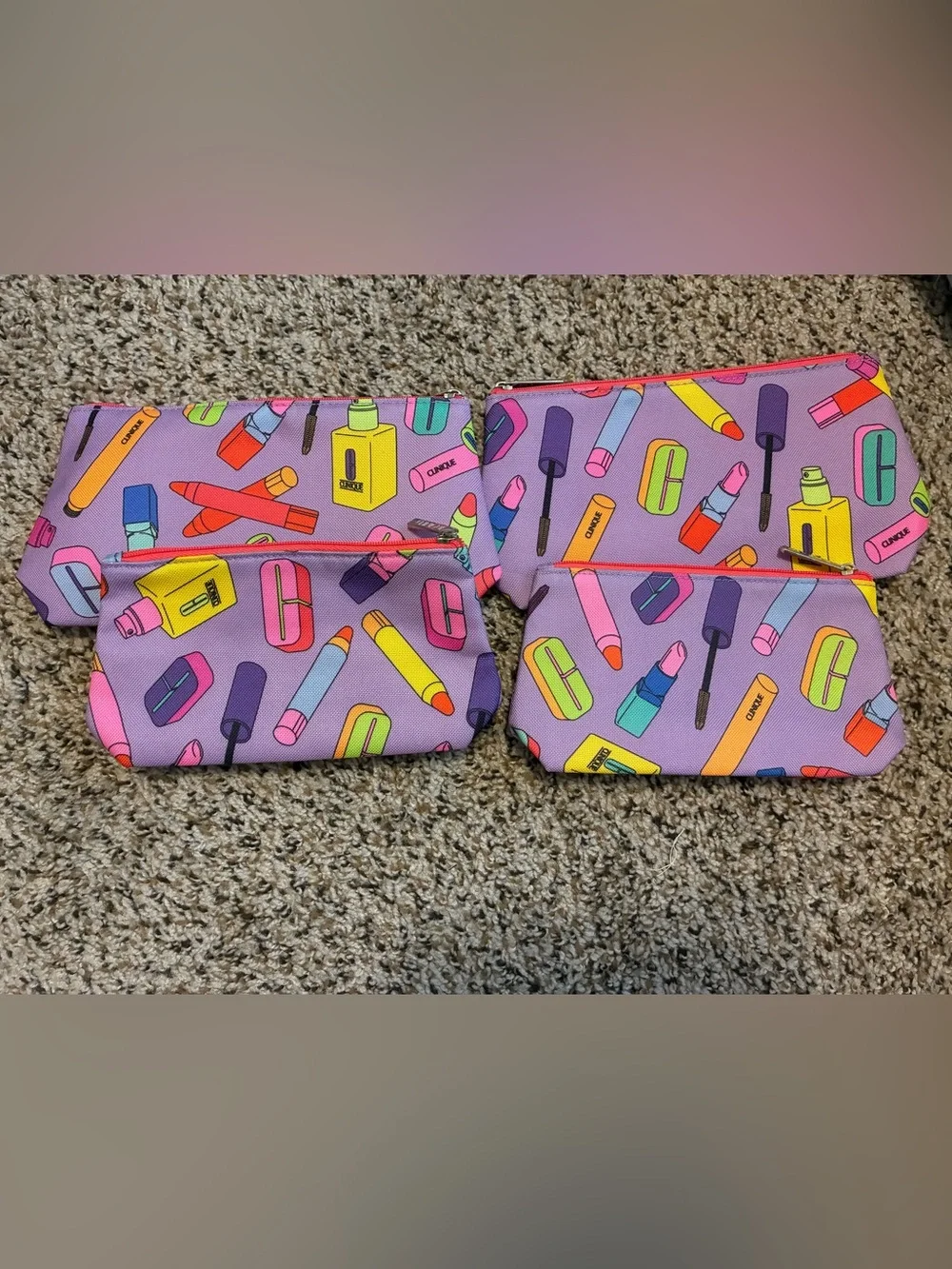 NEW Vintage Clinique Cosmetic Bags Set of 4 Purple Makeup Pouches